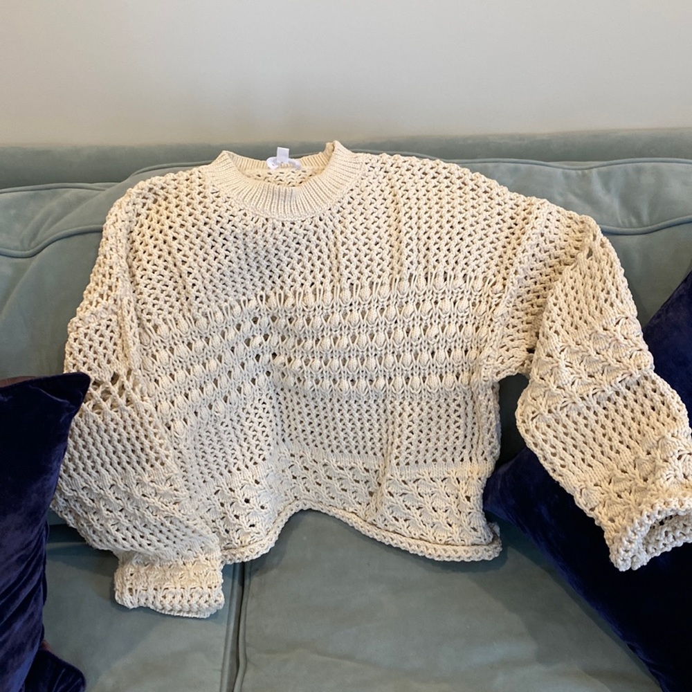 off white crochet sweater.  hip length